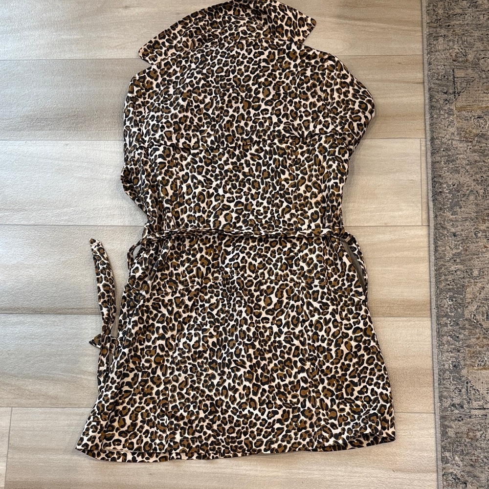 DownEast Leopard Print Trench Coat with Teal Buttons - Picture 7 of 7
